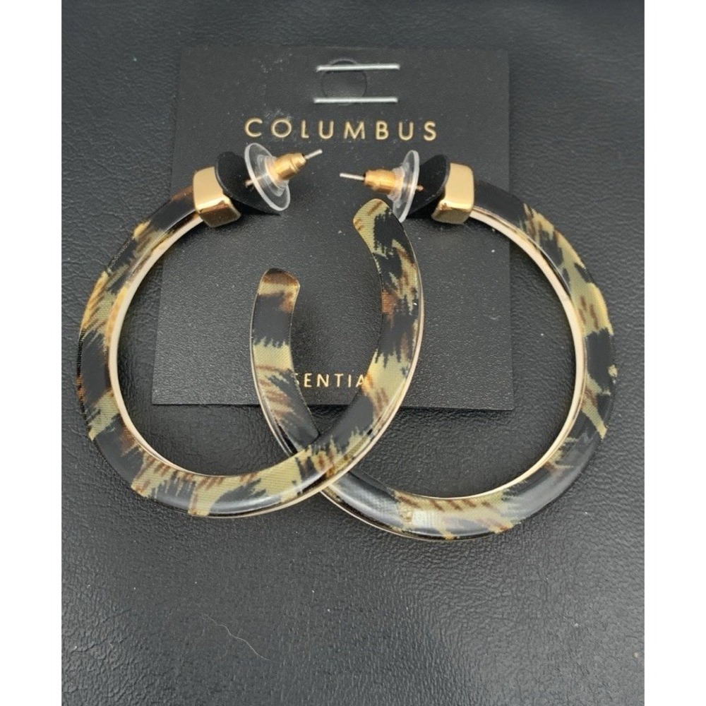 NWT Columbus Gold Tone And Faux Tortoise Shell Hoop Pierced Earrings
